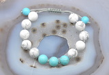 CGB6754 10mm round white howlite & blue howlite adjustable bracelets