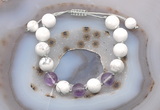 CGB6760 10mm round white howlite & amethyst adjustable bracelets