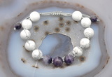 CGB6761 10mm round white howlite & dogtooth amethyst adjustable bracelets