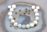 CGB6762 10mm round white howlite & aquamarine adjustable bracelets