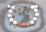 CGB6763 10mm round white howlite & moonstone adjustable bracelets