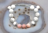 CGB6764 10mm round white howlite & pink opal adjustable bracelets