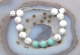 CGB6766 10mm round white howlite & amazonite adjustable bracelets