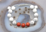 CGB6769 10mm round white howlite & red jasper adjustable bracelets