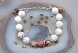 CGB6770 10mm round white howlite & rhodonite adjustable bracelets