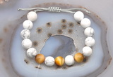 CGB6773 10mm round white howlite & golden tiger eye adjustable bracelets