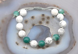 CGB6774 10mm round white howlite & green banded agate adjustable bracelets