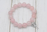 CGB6801 10mm, 12mm rose quartz beaded bracelet with alloy pendant