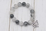 CGB6803 10mm, 12mm black rutilated quartz beaded bracelet with alloy pendant