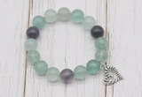 CGB6805 10mm, 12mm fluorite beaded bracelet with alloy pendant