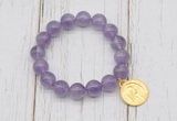 CGB6807 10mm, 12mm light amethyst beaded bracelet with alloy pendant