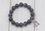 CGB6808 10mm, 12mm grade AB amethyst beaded bracelet with alloy pendant