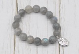 CGB6815 10mm, 12mm faceted labradorite beaded bracelet with alloy pendant