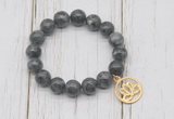 CGB6816 10mm, 12mm black labradorite beaded bracelet with alloy pendant