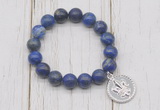 CGB6820 10mm, 12mm lapis lazuli beaded bracelet with alloy pendant