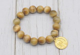 CGB6823 10mm, 12mm golden tiger eye beaded bracelet with alloy pendant