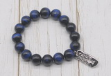 CGB6827 10mm, 12mm blue tiger eye beaded bracelet with alloy pendant