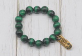 CGB6828 10mm, 12mm green tiger eye beaded bracelet with alloy pendant