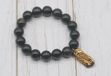 CGB6829 10mm, 12mm black obsidian beaded bracelet with alloy pendant