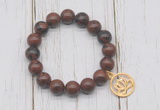 CGB6830 10mm, 12mm mahogany obsidian beaded bracelet with alloy pendant