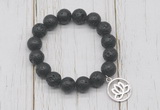 CGB6832 10mm, 12mm black lava beaded bracelet with alloy pendant