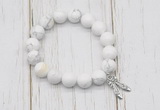 CGB6839 10mm, 12mm white howlite beaded bracelet with alloy pendant