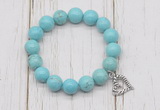 CGB6841 10mm, 12mm blue howlite turquoise beaded bracelet with alloy pendant