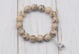 CGB6842 10mm, 12mm feldspar beaded bracelet with alloy pendant