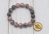 CGB6843 10mm, 12mm rhodonite beaded bracelet with alloy pendant