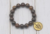 CGB6845 10mm, 12mm bronzite beaded bracelet with alloy pendant