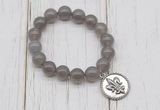 CGB6846 10mm, 12mm grey agate beaded bracelet with alloy pendant