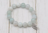 CGB6849 10mm, 12mm sea blue banded agate beaded bracelet with alloy pendant