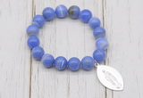 CGB6850 10mm, 12mm blue banded agate beaded bracelet with alloy pendant