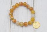 CGB6851 10mm, 12mm yellow banded agate beaded bracelet with alloy pendant