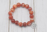 CGB6852 10mm, 12mm red banded agate beaded bracelet with alloy pendant