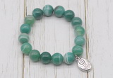 CGB6854 10mm, 12mm green banded agate beaded bracelet with alloy pendant