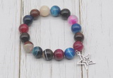 CGB6855 10mm, 12mm colorful banded agate beaded bracelet with alloy pendant