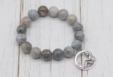 CGB6860 10mm, 12mm silver needle agate beaded bracelet with alloy pendant