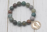 CGB6862 10mm, 12mm Indian agate beaded bracelet with alloy pendant