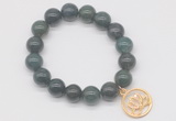 CGB6863 10mm, 12mm moss agate beaded bracelet with alloy pendant