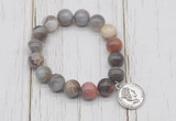 CGB6868 10mm, 12mm botswana agate beaded bracelet with alloy pendant