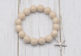 CGB6872 10mm, 12mm white fossil jasper beaded bracelet with alloy pendant