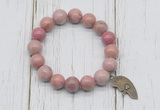 CGB6873 10mm, 12mm pink wooden jasper beaded bracelet with alloy pendant