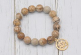 CGB6875 10mm, 12mm picture jasper beaded bracelet with alloy pendant