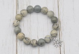 CGB6877 10mm, 12mm greeting pine jasper beaded bracelet with alloy pendant