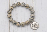 CGB6878 10mm, 12mm dalmatian jasper beaded bracelet with alloy pendant