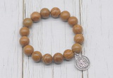 CGB6880 10mm, 12mm wooden jasper beaded bracelet with alloy pendant