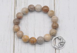 CGB6887 10mm, 12mm fossil coral beaded bracelet with alloy pendant