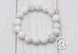 CGB6890 10mm, 12mm matte white howlite beaded bracelet with alloy pendant