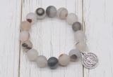 CGB6892 10mm, 12mm matte montana agate beaded bracelet with alloy pendant